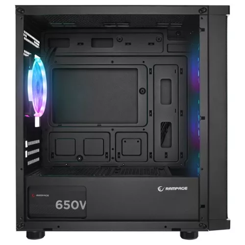 Rampage Számítógépház - VEGA V2 (fekete; üveg; ATX; alsó táp; 4x120mm RGB, 1xUSB3.0 + 2xUSB2.0)