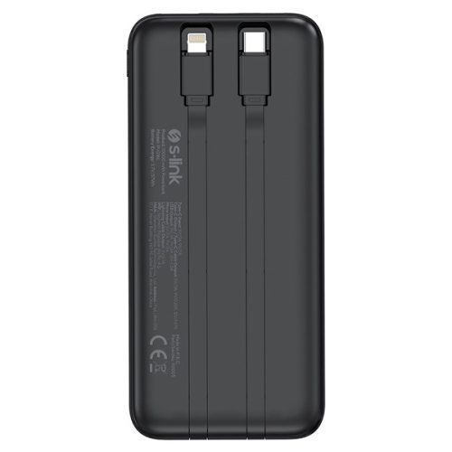 S-Link Powerbank - IP-G16L 10000mAh (3x Type-C, Lightning, 20W PD, led, fekete)