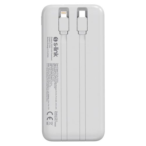 S-Link Powerbank - IP-G16L 10000mAh (3x Type-C, Lightning, 20W PD, led, fehér)