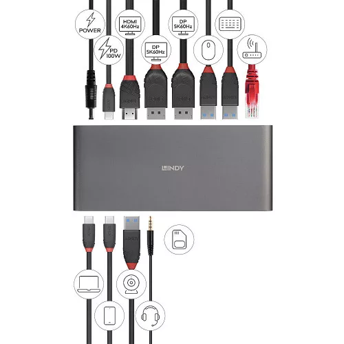 LINDY DST-Pro 5K XT, USB-C Laptop dokkoló állomás
