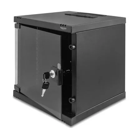 Delock 10  hálózati szekrény 6U üvegajtóval, állványra vagy falra szerelhető, 240 mm mélység, 30 kg teherbírás, 330 x 31