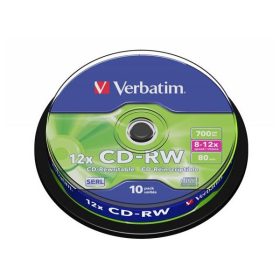   VERBATIM CD-RW lemez, újraírható, SERL, 700MB, 8-10x, 10 db, hengeren