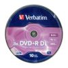 Verbatim DVD+R írható két rétegű DVD lemez 8,5GB 10db hengeres