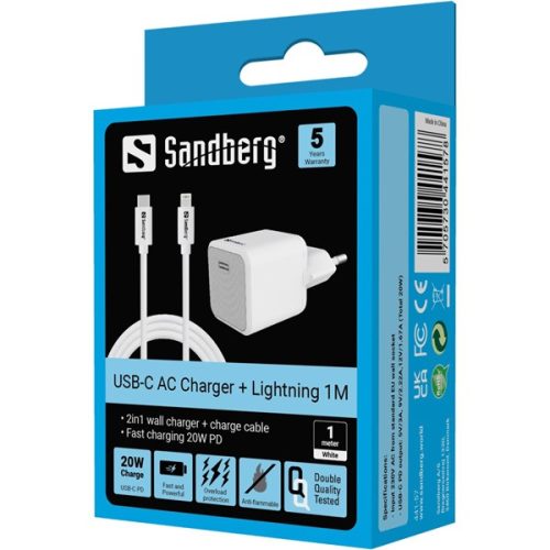 Sandberg Telefon töltő - USB-C AC Charger 20W +Lightning 1M