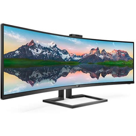 PHILIPS Ívelt monitor 48.8" 499P9H, 5120x1440, 32:9, 450cd/m2, 5ms, USB-C(+dokkoló)/3xUS/LAN/DP/2xHDMI, hangszóró/webkam