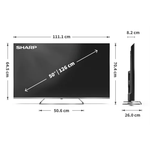 SHARP 50JP7265E 50"/126cm 4K Ultra HD QLED MiniLED Google TV Harman/Kardon hangszórókkal, 3840x2160, 4xHDMI/2xUSB