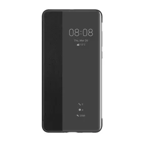   Huawei P40 HUAWEI tok álló, bőr hatású aktív FLIP, Smart View Cover, FEKETE