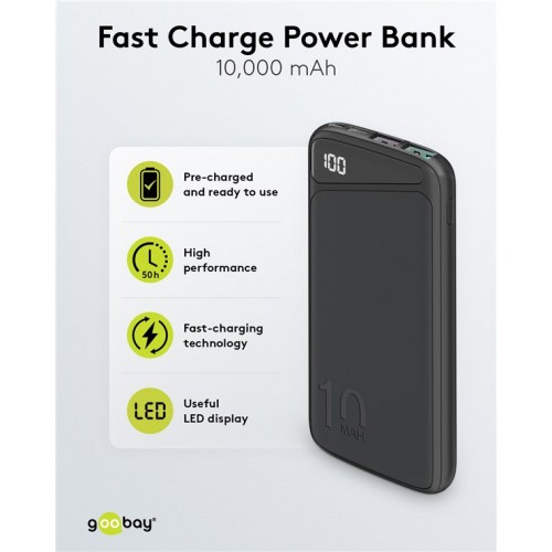 Goobay Fast Charge Power Bank 10 000 mAh (USB-C™ PD, QC 3.0)