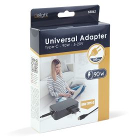   Delight Type-C (USB-C) adapter 90W (55062), DC 5-20V, 1,8 m - fekete