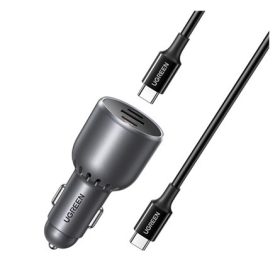   UGREEN EC705 autós töltő USB+2 Type-C aljzat 130W, PD gyorstöltő 3.0 + Type-C kábel, FEKETE