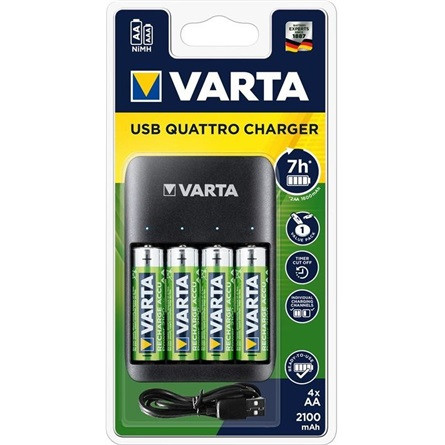 Varta USB Quattro AA/AAA NiMH akkumulátor töltő fekete + 4x AA 2100mAh battery