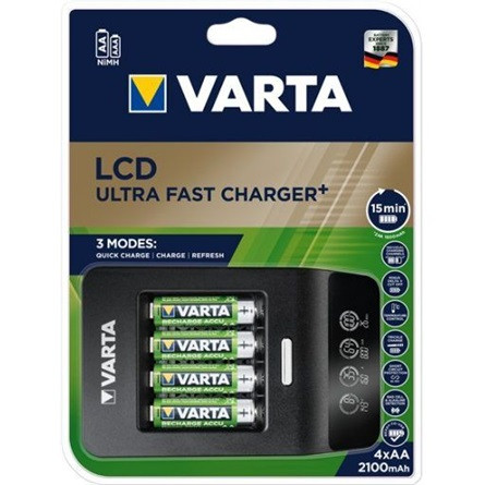 Varta LCD Ultra Fast Charger AA/AAA NiMH/NiCd akkumulátor töltő fekete + 4x AA NiMH 2100mAh battery