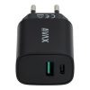 AVAX CHG AVAX CH600B SPEEDY+ USB A (QC)+Type C (PD) 20W gyors hálózati töltő, fekete