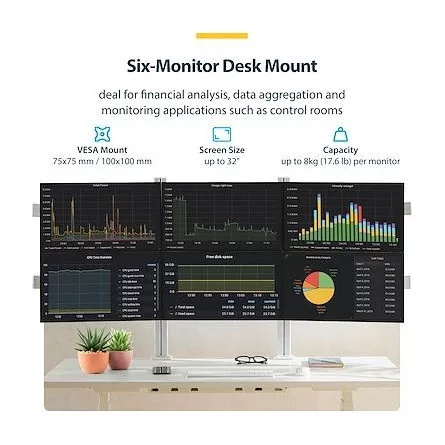 StarTech SIX-MONITOR DESK MOUNT/MAX 32 - MAX 32IN SCREENS/17.6LB EACH/V