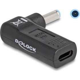   Delock USB-C -> DC 4,5 x 3,0mm F/M töltő adapter fekete 90°, HP