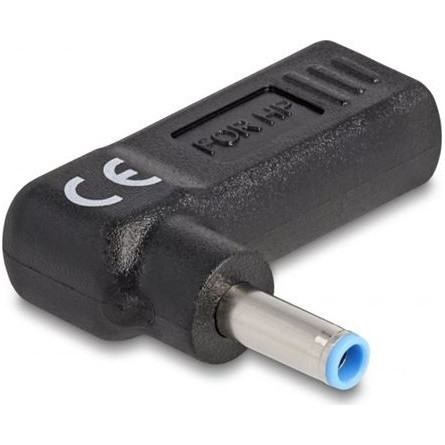Delock USB-C -> DC 4,5 x 3,0mm F/M töltő adapter fekete 90°, HP