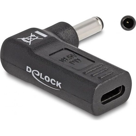 Delock USB-C -> DC 4,5 x 3,0mm F/M töltő adapter fekete 90°