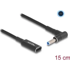   Delock USB-C -> DC 4,5 x 3,0mm F/M töltőkábel 0.15m fekete egyenes/90°, HP