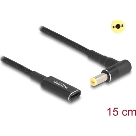 Delock USB-C -> DC 5,5 x 1,7mm F/M töltőkábel 0.15m fekete egyenes/90° Acer