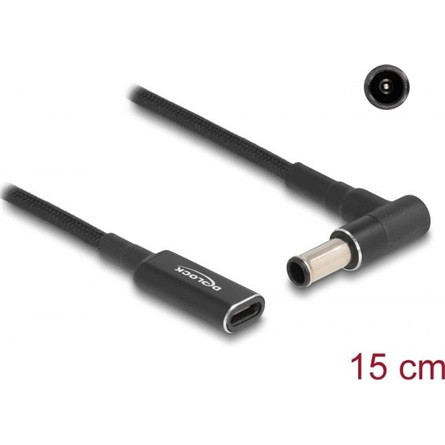 Delock USB-C -> DC 6.0 x 4.3mm F/M töltőkábel 0.15m fekete egyenes/90°, SONY