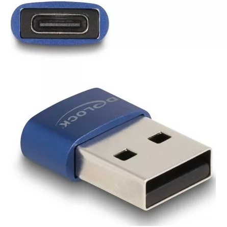 Delock USB-A 2.0 -> USB-C M/F adapter kék