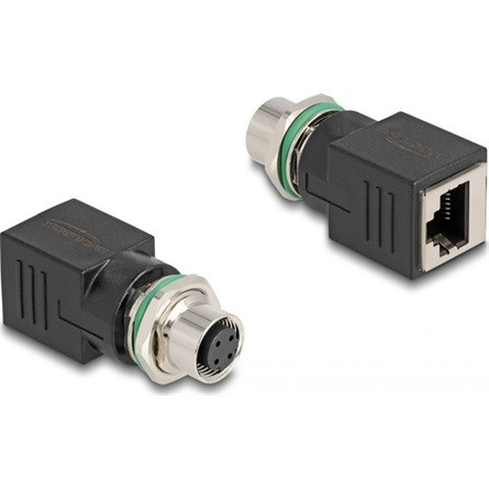 Delock M12 4pin D-code -> RJ45 CAT5e UTP F/F adapter fekete