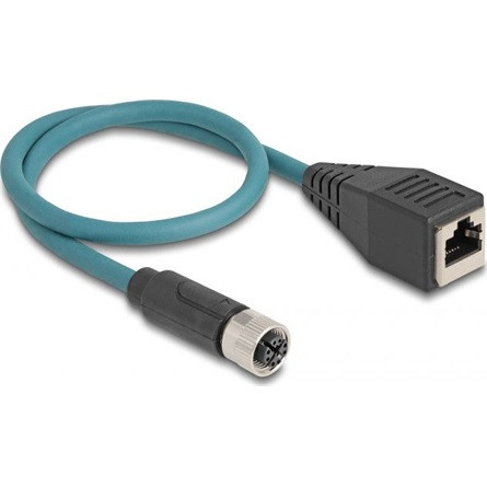 Delock M12 8pin X-code -> RJ45 CAT6A S/FTP F/F adatkábel 0.5m kék