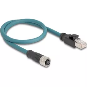   Delock M12 8pin A-code -> RJ45 CAT6A S/FTP M/F adatkábel 0.5m kék