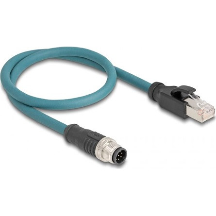 Delock M12 8pin A-code -> RJ45 CAT6A S/FTP M/M adatkábel 0.5m kék