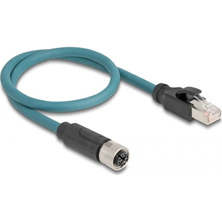 Delock M12 8pin X-code -> RJ45 CAT6A S/FTP F/M adatkábel 0.5m kék