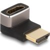 Delock HDMI 2.1 Ethernet -> HDMI 2.1 Ethernet M/F adapter fekete 90° fel