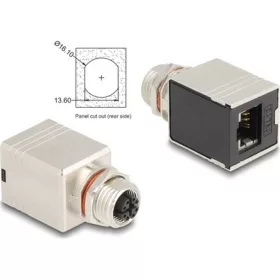   Delock M12 adapter X-kódú 8 tűs anya - RJ45 anya Cat.6A STP borított egyenes