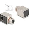 Delock M12 adapter X-kódú 8 tűs anya - RJ45 anya Cat.6A STP borított 90 -ban hajlított