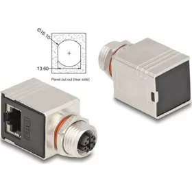  Delock M12 adapter X-kódú 8 tűs anya - RJ45 anya Cat.6A STP borított 90 -ban hajlított