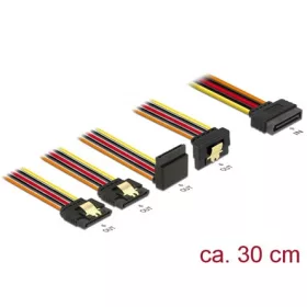   Delock SATA Power 15pin -> 4db SATA Power 15pin M/F tápkábel 0.3m 90°