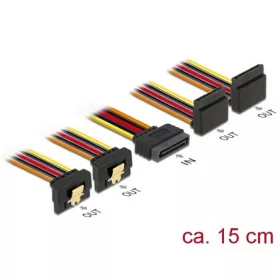   Delock SATA Power 15pin -> 4db SATA Power 15pin M/F tápkábel 0.15m 2db 90° fel, 2db 90° le