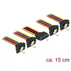   Delock SATA Power 15pin -> 4db SATA Power 15pin M/F tápkábel 0.15m 90° le