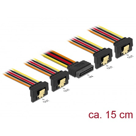 Delock SATA Power 15pin -> 4db SATA Power 15pin M/F tápkábel 0.15m 90° le