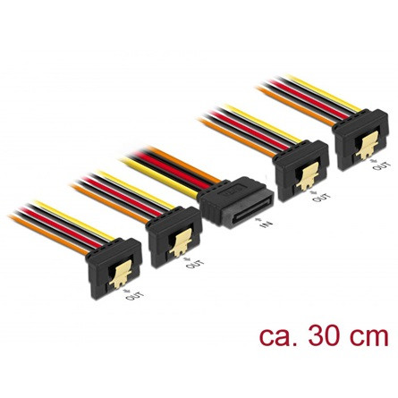 Delock 15 pin-es SATA kábel bemeneti zár funkcióval > 15 pin-es SATA tápcsatlakozó kimeneti 4 x lefe