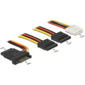   Delock SATA Power 15pin -> 3db SATA Power 15pin Molex Power 4pin M/F tápkábel 0.2m