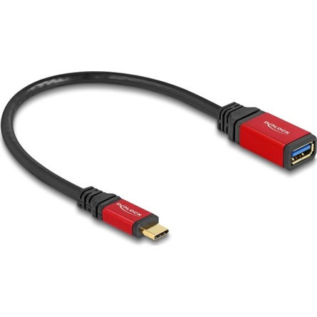 Delock USB-C 3.2 Gen2 -> USB-A 3.2 Gen 2 M/F adatkábel 0.15m fekete-piros