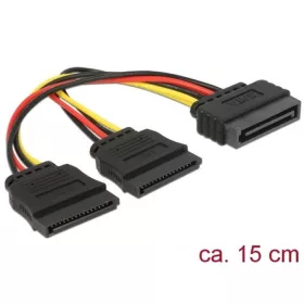   Delock SATA Power 15pin -> 2db SATA Power 15pin tápkábel 0.15m