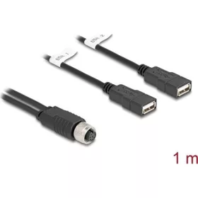   Delock M12 kábel A-kódú, 8 tűs anya- 2 x USB 2.0 A-típusú anya 1 m fekete