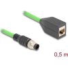 Delock Kábel M12 A kódolt 8 tűs apa - RJ45 anya PUR (TPU) 0,5 m