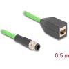 Delock Kábel M12 D kódolt 4 tűs apa - RJ45 anya PUR (TPU) 0,5 m