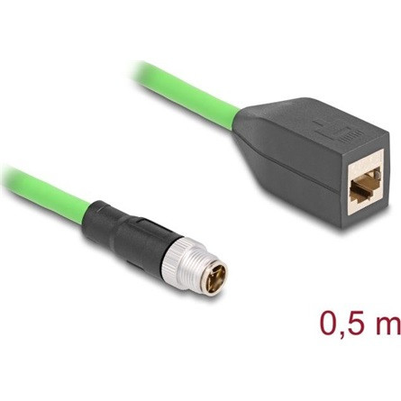 Delock Kábel M12 X kódolt 8 tűs apa - RJ45 anya PUR (TPU) 0,5 m