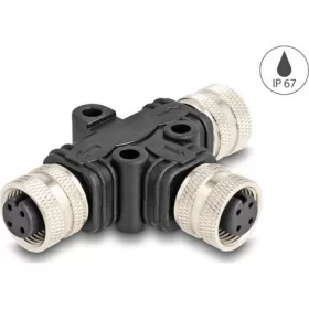   Delock M12 T-megosztó A-kódolt 4 tűs 1 x hüvely - 2 db. hüvely párhuzamos kapcsolással