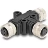 Delock M12 T-megosztó A-kódolt 4 tűs 1 x hüvely - 2 db. hüvely párhuzamos kapcsolással