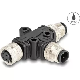   Delock M12 T-megosztó A-kódolt 4 tűs 1 x apa - 1 db. apa és 1 db. hüvely párhuzamos kapcsolással