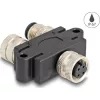 Delock M12 Y-megosztó A-kódolt 4 tűs 1 x hüvely - 1 db. apa és 1 db. hüvely párhuzamos kapcsolással